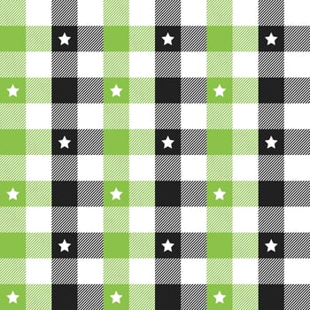 Light green and black plaid pattern with star background. plaid pattern background. plaid background. Seamless pattern. for backdrop, decoration, gift wrapping, gingham tablecloth, blanket, tartan. vector