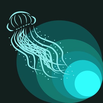 Abstract Line Of Jelly Fish On Dark Blue Ocean. Printable Decor Wall Art vector
