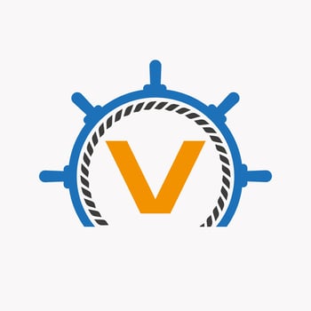Letter V Cruise Steering Logo. Yacht Symbol, Ship Logotype, Marine Sign Template vector
