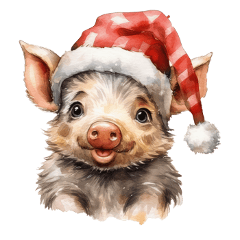 Happy cute piglet wearing a Santa hat . AI Generated png
