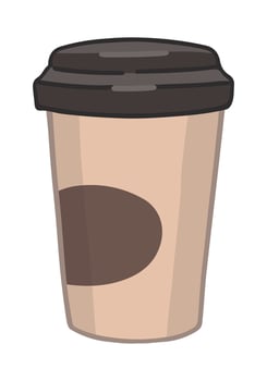Doodle of disposable paper coffee cup. Cartoon clipart of cold season cozy beverage. Contemporary vector illustration isolated on white background.