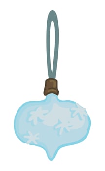 Doodle of glass bauble on ribbon. Cartoon clipart of Christmas tree decoration. Vector illustration isolated on white background.