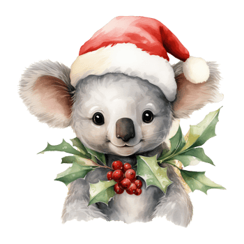watercolor cute smiling baby koala wearing a santa hat . AI Generated png