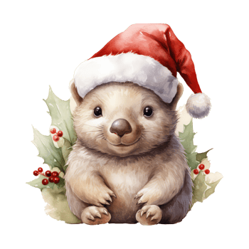 watercolor cute smiling wombat wearing a santa hat . AI Generated png