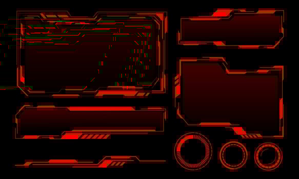 Hud frames red user interface elements design modern technology futuristic control panel screen digital hologram window gaming menu touching cyber monitor set on black background vector