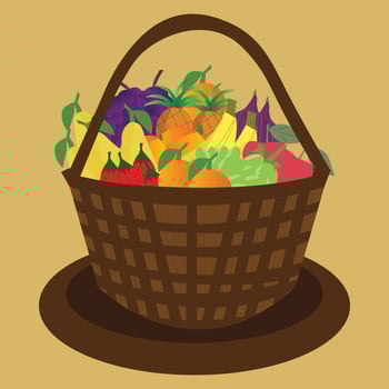 Fruits Basket In Woodcut Style vector