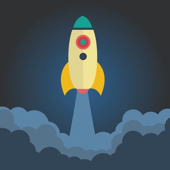 Start Up. Concept of new business project start-up development and launch a new innovation product on a market. Flat vector illustration