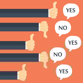 Businessmen feedback, likes and dislikes. Flat vector illustration