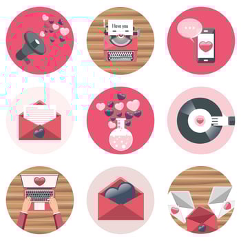 Valentines day icon set. Love concept. Flat vector illustration