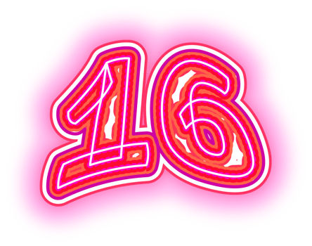 Pink Neon Number 16 png