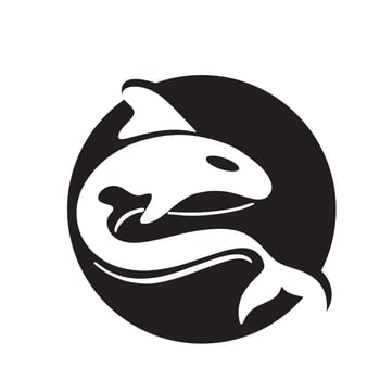 Simple black orca whale animal template logo creative design. Killer underwater animal. Logo for business, identity and branding. vector