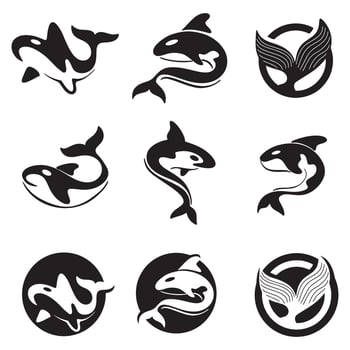 Simple black orca whale animal template logo creative design. Killer underwater animal. Logo for business, identity and branding. vector