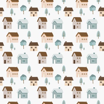 Cute House Seamless Pattern vector