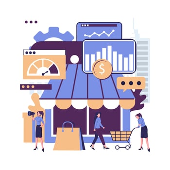 Shopping concept, market place, various shop flat illustration vector