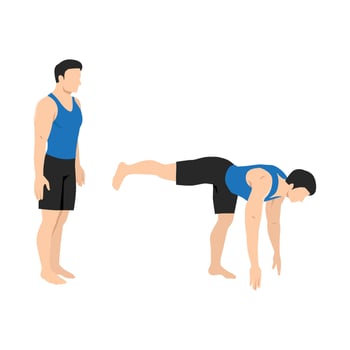 Man doing dipping bird exercise. vector