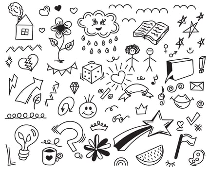 Vector illustration of Doodle cute for kid, Hand drawn set of cute doodles for decoration on white background,Funny Doodle