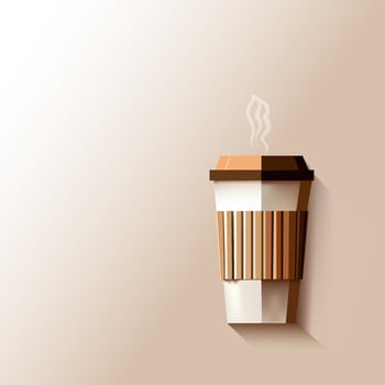 Coffee in a paper cup. Coffee to go in arigami style. Cardboard glass drink of the gods. Vector file, for signs, advertising, coffee break, lunch