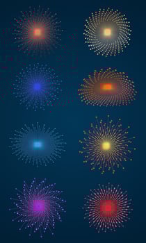 Collection of colorful fireworks. Vector illustration