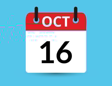 October 16. Flat icon calendar isolated on blue background. Date and month vector illustration