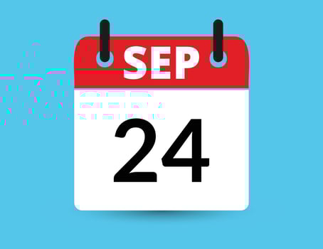 September 24. Flat icon calendar isolated on blue background. Date and month vector illustration