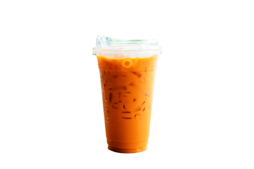 Iced Thai milk Tea in a plastic cup isolated on transparen background, PNG File
