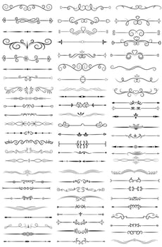 Page Divider And Design Elements. Set of Various Simple Black Divider Design, Assorted Divider Collection Template Vector. Collection of floral dividers elements mega decoration for Calligraphy. vector