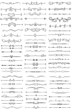 Page Divider And Design Elements. Set of Various Simple Black Divider Design, Assorted Divider Collection Template Vector. Collection of floral dividers elements mega decoration for Calligraphy. vector