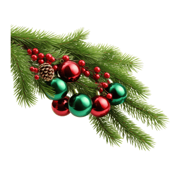 Christmas fir branch decoration, red and green balls . AI Generated png