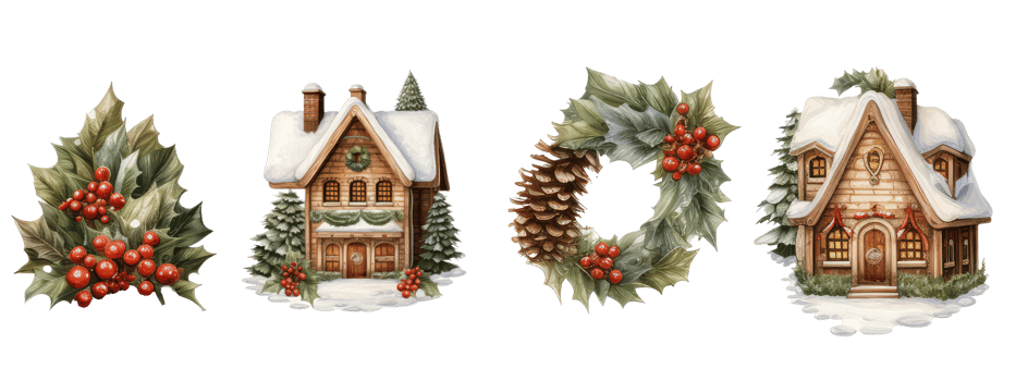 Watercolor Christmas illustration clip art set, simple light color . AI Generated png