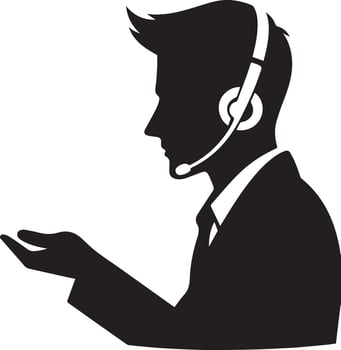 call center operator with headset black color silhouette vector