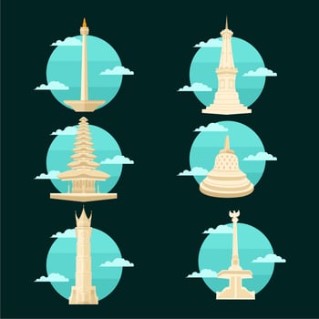 indonesian icon landmark vector bundle