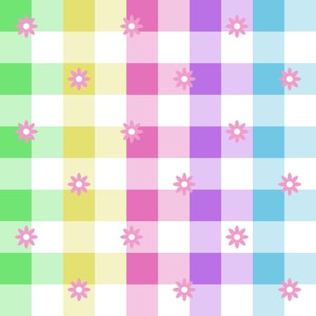cute colorful flowers pastel plaid background gingham pattern background vector cartoon illustration tablecloth picnic mat wrapping paper mat cloth textile scarf