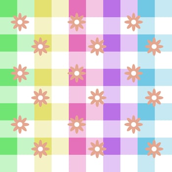 cute colorful flowers pastel plaid background gingham pattern background vector cartoon illustration tablecloth picnic mat wrapping paper mat cloth textile scarf