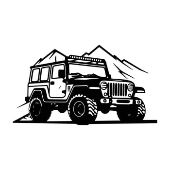 A logo of off road jeep 4x4 car silhouette visit mountain concept icon vector