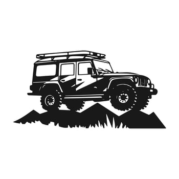 A logo of off road jeep 4x4 car silhouette visit mountain concept isolated icon vector