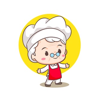 Cute grandmother chef cartoon. Grandma cooking logo vector art. People Food Icon Concept. restaurant and homemade culinary logo