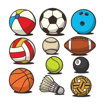 Illustration vector set of various sports equipment with ball drawing style vector