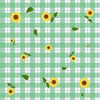 sunflower elements pastel background Checkered pattern, seamless pattern, cartoon illustration, mat, cloth, texture, scarf, gift wrap, tablecloth vector