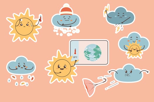 Stickers  weather cartoon character set clip art vector