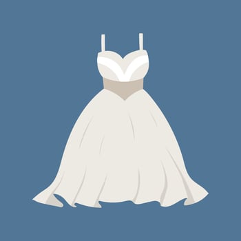 White fluffy wedding dress on blue background. vector