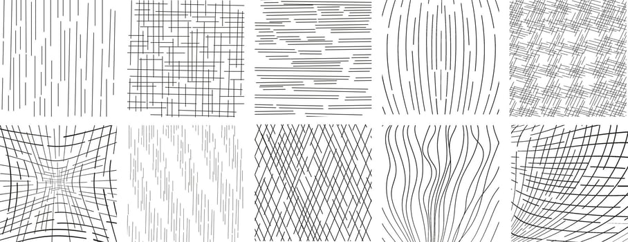 Collection of hand drawn a seamless vector background with sketchy dots.Vector scribbles, grid with irregular,horizontal and wavy strokes,doodle patterns.