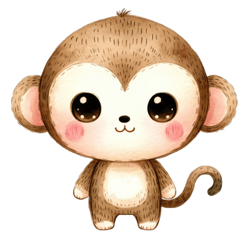 Watercolor Cute Monkey AI Generative png