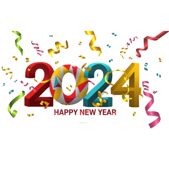 Happy new year 2024 colorful 3d text effect png