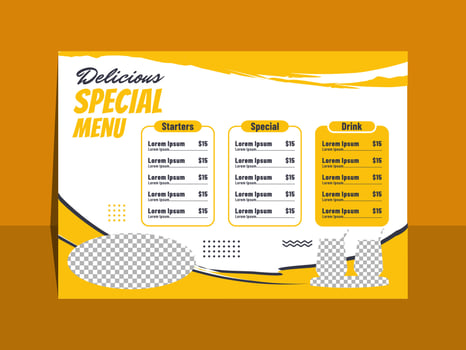 Delicious special food Landscape menu template design vector