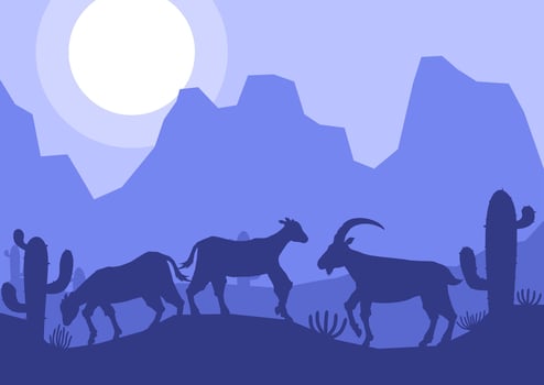 mountain goat animal silhouette desert savanna landscape flat design vector illustration