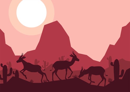 impala deer animal silhouette desert savanna landscape flat design vector illustration