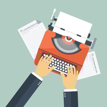 Story writing concept. Equipment for journalist on desk. Flat vector illustration