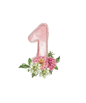 Watercolor hand drawn numbers and flowers composition. png