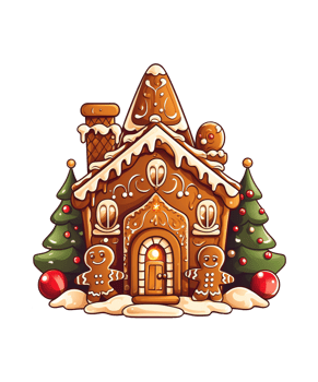 gingerbread house shaped with pine tree ai generative png