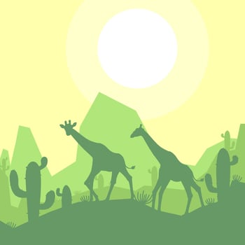 giraffe animal silhouette desert savanna landscape flat design vector illustration